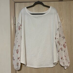 Waffle Knit long sheer sleeved blouse